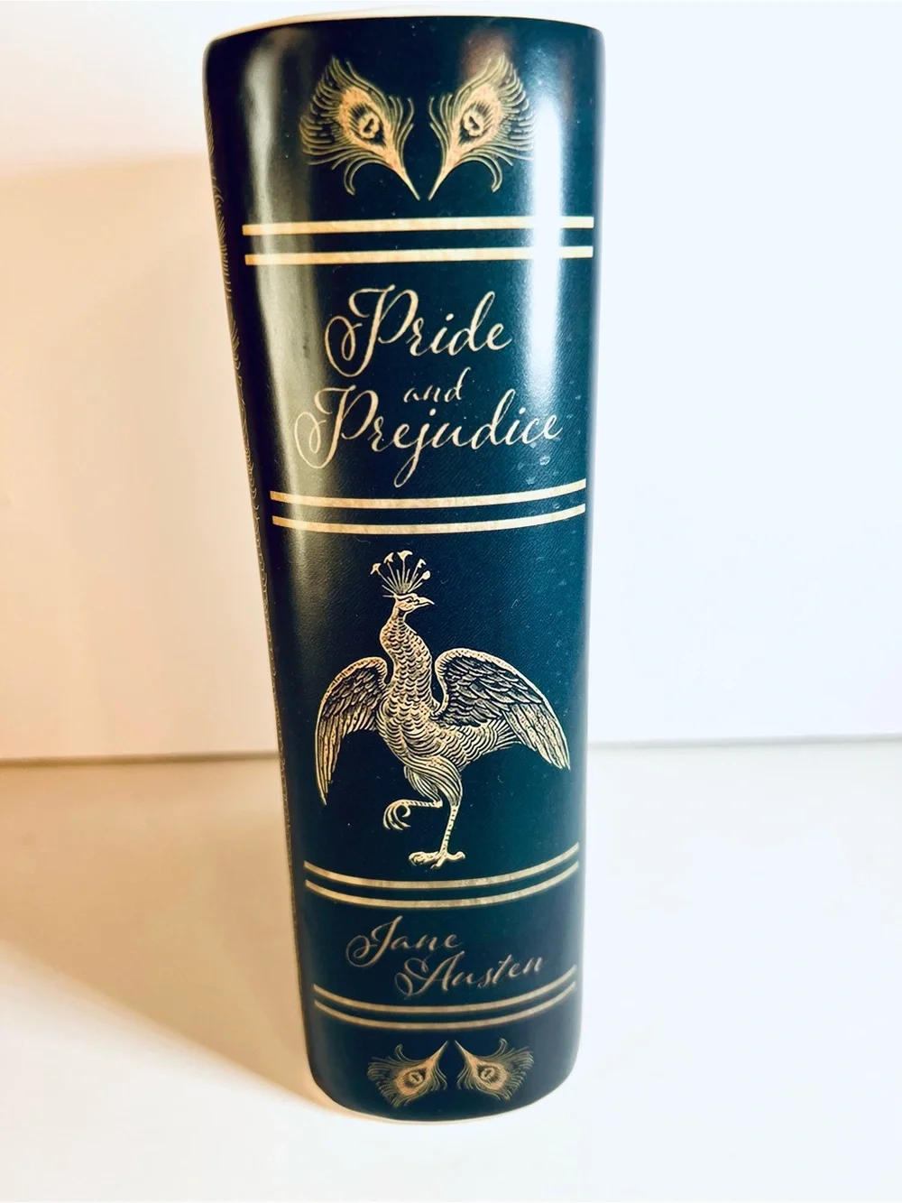 Pride and Prejudice Book Ceramic Vase in Black & Gold Peacock Image Jane Austen